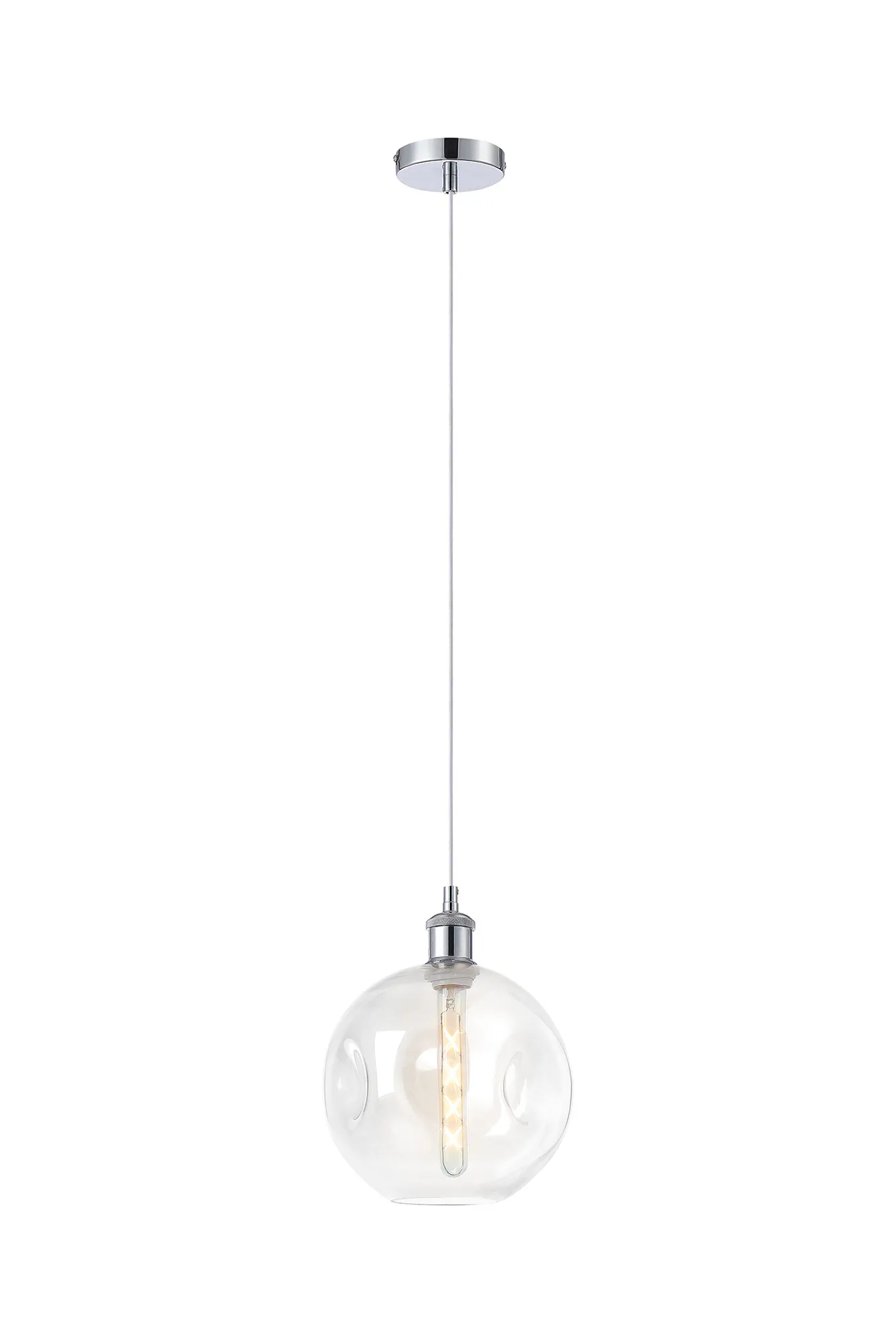Cawdor Single Pendant, 1 Light E27, Polished Chrome/White/Clear Dimple Glass DK1136  Deco Cawdor